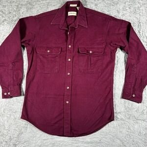 Vintage St Johns Bay Button Down Shirt Chamois Cloth M Burgundy Shacket Flannel